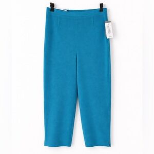 Misook Petite Teal Knit Crop Pants Women’s Small Pull On Side Slit NWT
